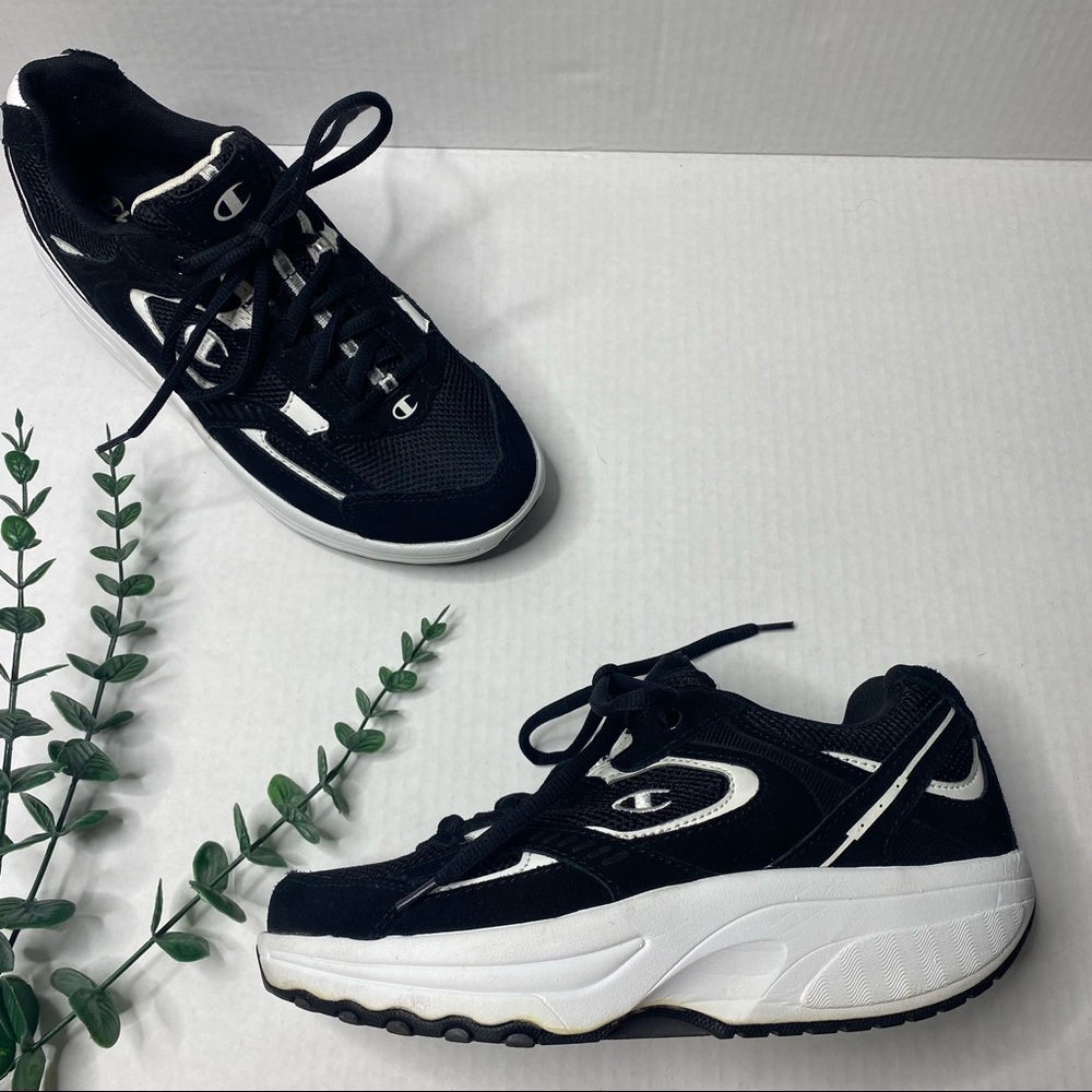 Champion black white chunky platform sneaker shoes suede leather